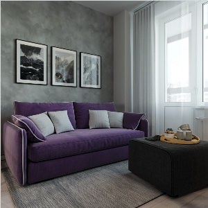 Серо фиолетовый диван в интерьере