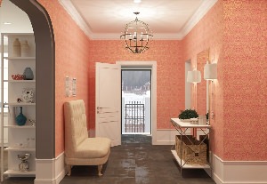 Персиковый цвет стен в прихожей