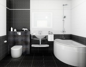Ванная черно белая плитка дизайн