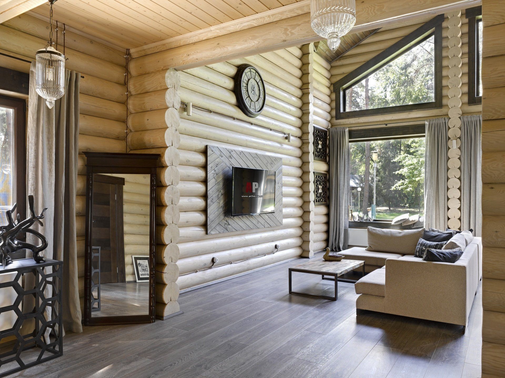 Фото интерьеров дома из оцилиндрованного бревна. Дизайн интерьера деревянных домов