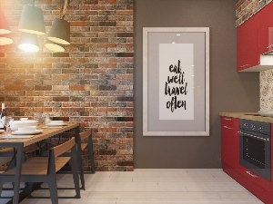 Дизайн кухни стены под кирпич