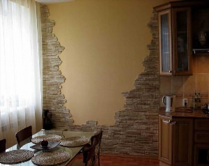 Отделка стен декоративным камнем на кухне
