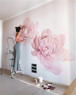 Роспись стен цветами в интерьере