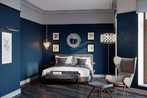 Темно синяя комната дизайн