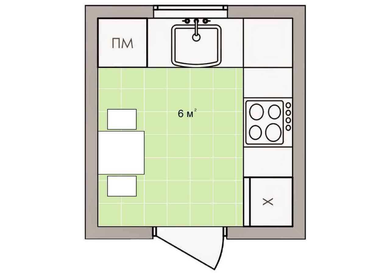 План кухни в хрущевке 6 кв.м