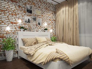 Дизайн спальни с декоративным кирпичом
