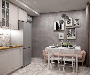 Дизайн кухни серый цвет стен